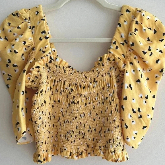 Amanda Uprichard Women's Yellow Monaco Smocked Floral Print Top, Size XS - Picture 5 of 16